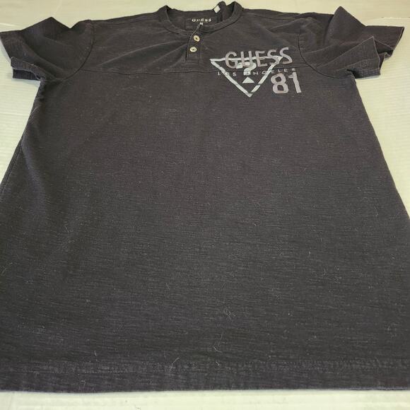 GUESS Los Angeles Men's Henley T-Shirt Embroidered Black Medium Casual Graphic - Picture 10 of 10
